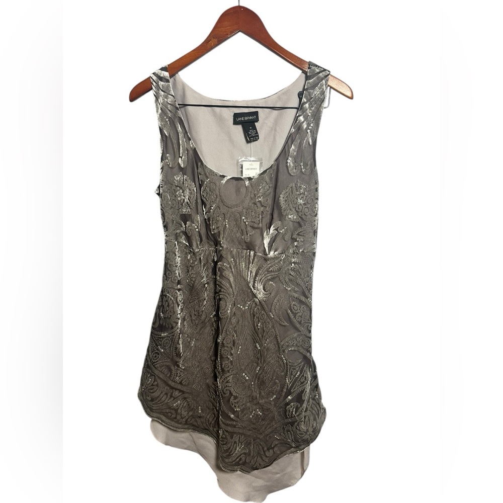 Lane Bryant Gray Velvet Burnout Sleeveless Blouse Asymmetrical 14 New